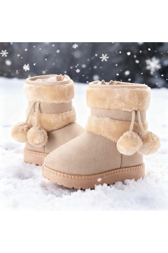 Toddler Warm Lined Boots Kids Girls Boys Winter Non Snow Boots Outdoor Shoes (#01-Beige,5)