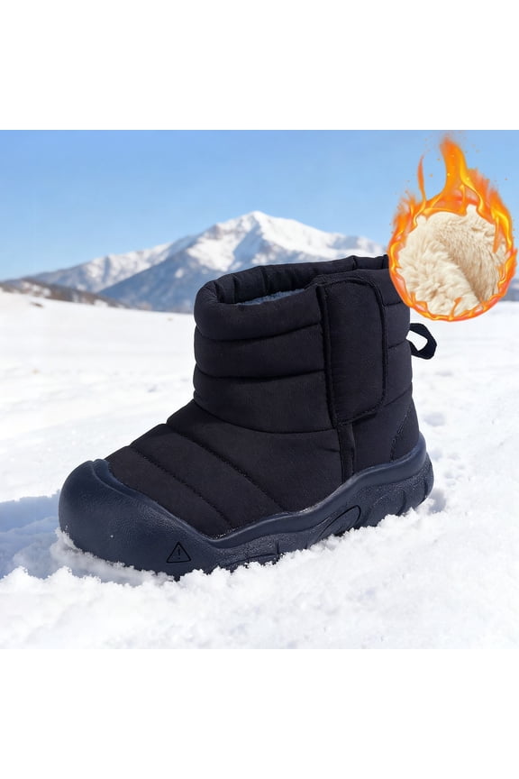 Toddler Warm Lined Boots Kids Girls Boys Winter Non Snow Boots Outdoor Shoes (#02-Black,8.5)