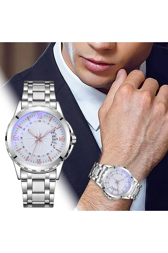 Watches for Men Mens Watches Men's Classic Casual Quartz Watch Night Light Hand Stainless Business Steel Strap Roman Numerals Date Watch