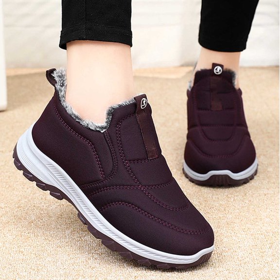 Obersheen Women Snow Boots Warm Fur Lined Comfy Slip On Shoes Casual Winter Outdoor Walking Non Slip Sneaker (Purple,8.5)