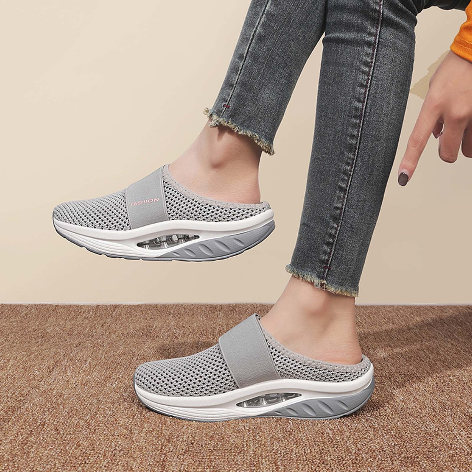 Obersheen Women's Knitted Platform Mules with Arch-Support Breathable ...