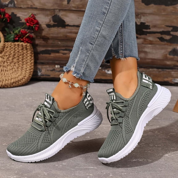 Obersheen Women's Walking Shoes Lightweight Breathable Mesh Casual Sneakers Soft Sole Athletic Shoes (Army Green,6.5)