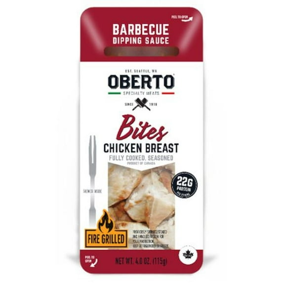 Oberto Fully Cooked Seasoned BBQ Chicken Breast Skewers, 4 Ounce -- 30 per case
