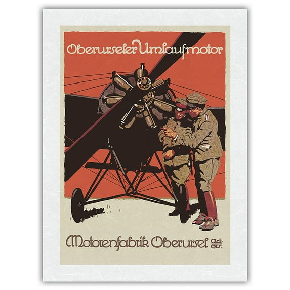 Oberursel - German Aircraft Motor - Oberursel Engine Factory - Vintage Advertising Poster by Ludwig Hohlwein c.1914 - Japanese Unryu Rice Paper Art Print (Unframed) 18 x 24 in