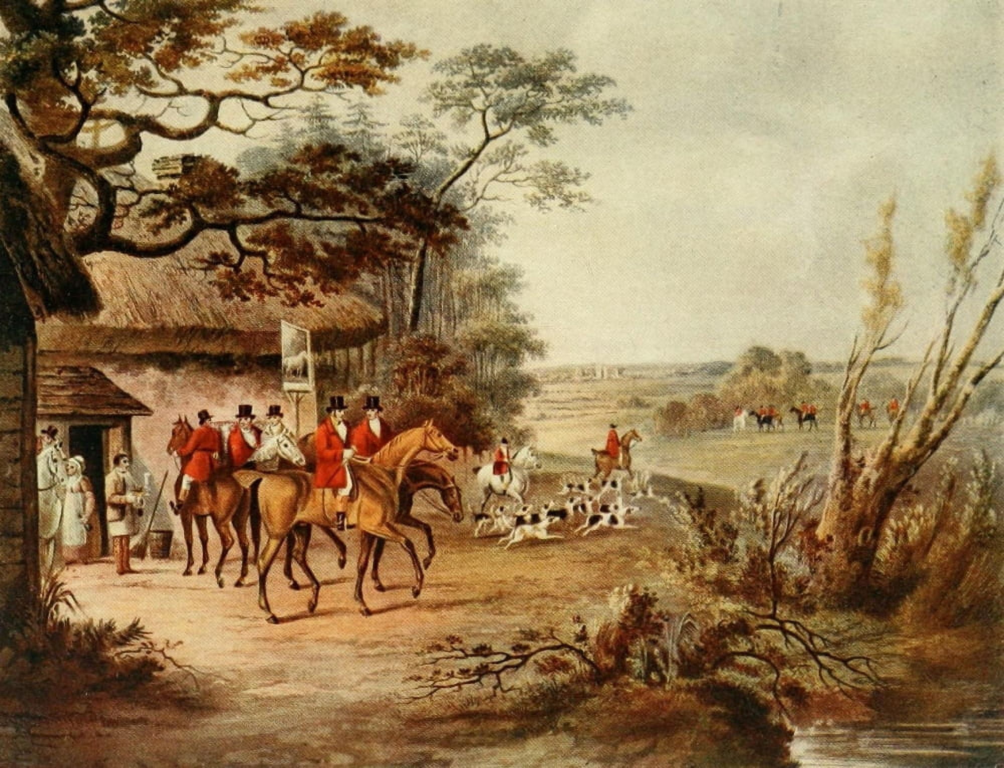 Obervations on Fox-hunting 1922 The meet Canvas Art - Dean Wolstenholme (18 x 24)