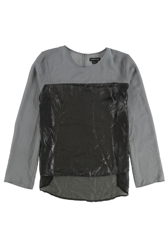 Obey Propaganda Womens Sheer Metallic Colorblock Pullover Blouse, Metallic, Medium