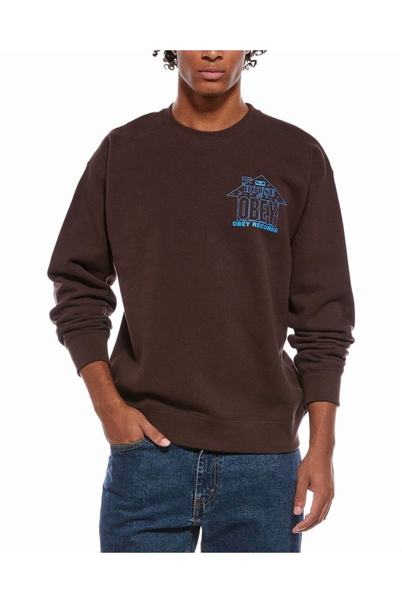 mens Crewneck Sweatshirt, l, Brown
