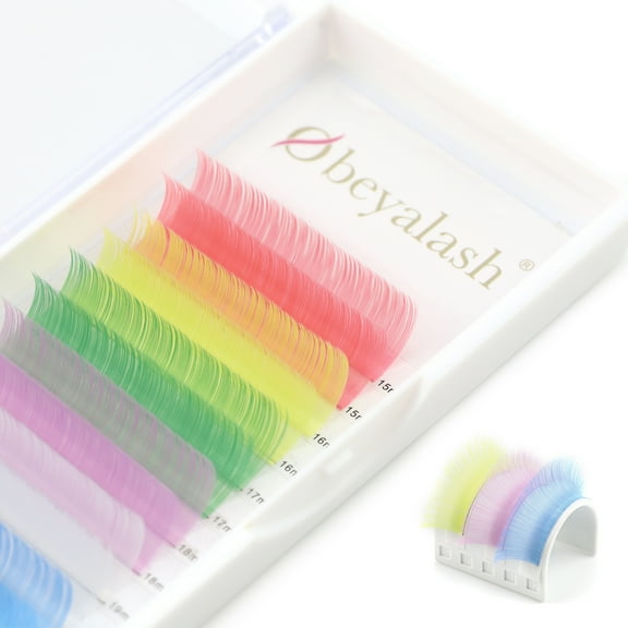 Obeyalash Colored Lash Extensions 0.07 D Curl Eyelash Extension Light Pink Yellow Green Purple White Blue Mixed Color Single Volume Eyelash Extensions 14mm