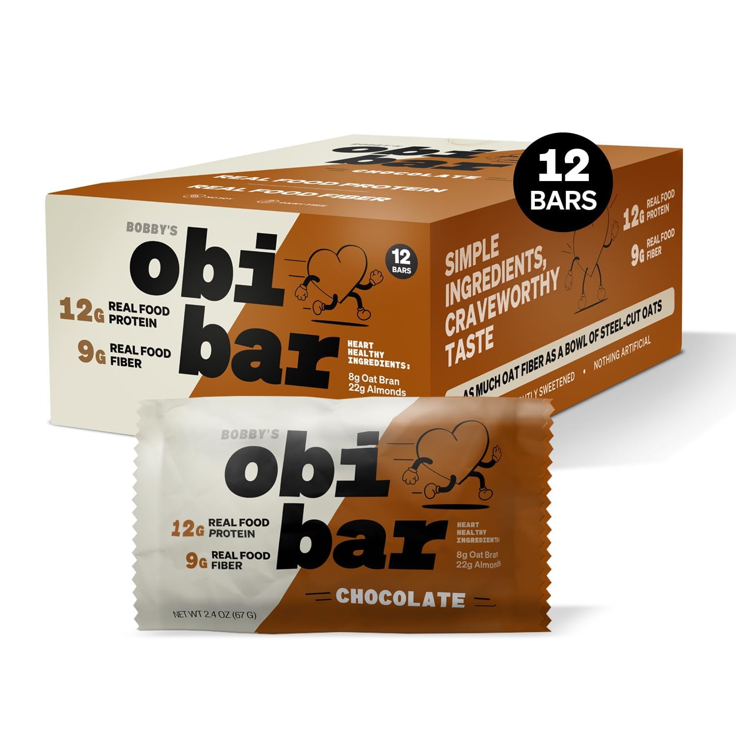Obi Bar Chocolate DHF10 Natural Protein and Fiber Bar Heart Healthy