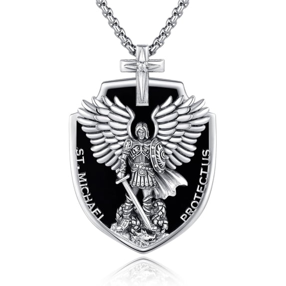ObisdianSt Michael Cross Necklace Sterling Silver Archangel Saint Michael Jewelry Gifts for Men