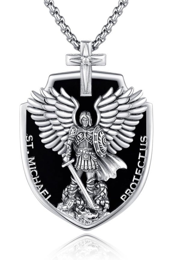 ObisdianSt Michael Cross Necklace Sterling Silver Archangel Saint Michael Jewelry Gifts for Men