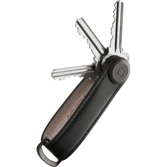 Orbitkey Leather Keychain Organizer - Black, Holds 7 Keys (4.7")