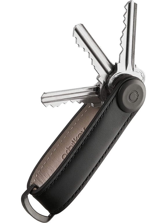 Leather Keychain Organizer - Black, Holds 7 Keys (4.7")