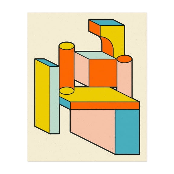Objectified (1) - Digital Art Geometric Abstract Modern Art Mid-Century Modern Minimalist Bauhaus Pattern Unframed Wall Art Print 6 x 8 inches