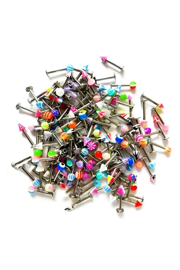 100PCS Stainless Steel Mix Tongue Rings Lip Rings Nose Rings, Body Piercing Jewelery