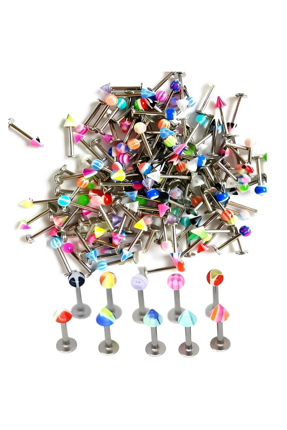 100PCS Stainless Steel Mix Tongue Rings Lip Rings Nose Rings, Body Piercing Jewelery