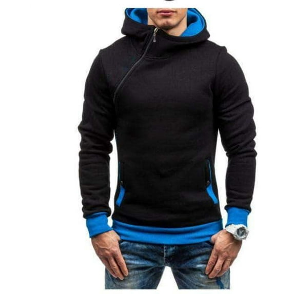 Oblique Zipper Solid Color Hoodies