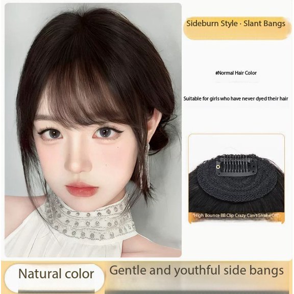 Oblique bangs natural forehead thin wig head wig fake bangs bangs wig female full real hair millennium ancient early air