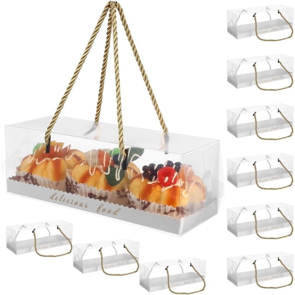 Oblong Cake Boxes Clear Plastic Baking Food Containers 8.85X3.07X3.07 Inch Dirt-Resistant Transparent for Rolls Desserts Bakery and Home Use