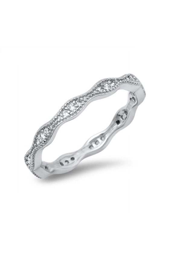 Oblong Pattern Eternity Cubic Zirconia Ring Sterling Silver 925