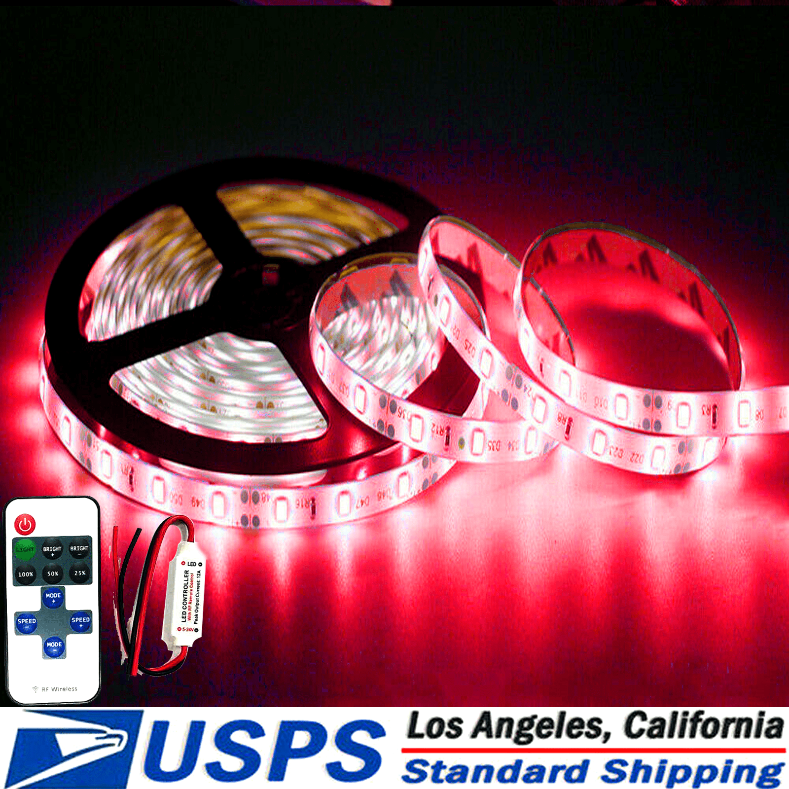 Obndvu Red 16.4ft LED Strip Lights Kit with RF Remote 2835 Tape Lights ...