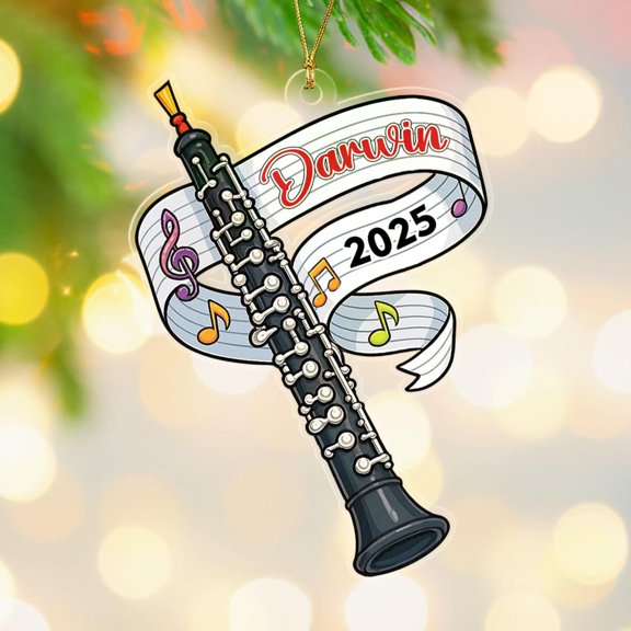 Oboe Instrument Shaped Christmas Keepsake Ornament, Personalized Year Name Oboe Player Ornaments Gift for Instruments Lover Husband Wife Boyfriend Girlfriend, Customized Oboist Hanging Xmá Ornament