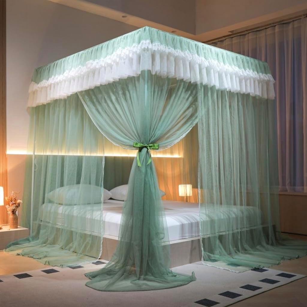 Obokidlyamor Mosquito NET for Bed Canopy, Four Corner Post Curtains Bed Canopy Elegant Mosquito Net Set For Full/Queen Size Bed, Screen Netting Canopy Curtains,Green