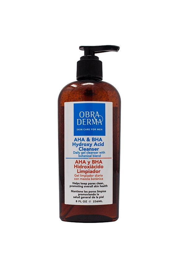 Skin Care for Men Hydroxy Acid Cleanser with AHA and BHA 8oz