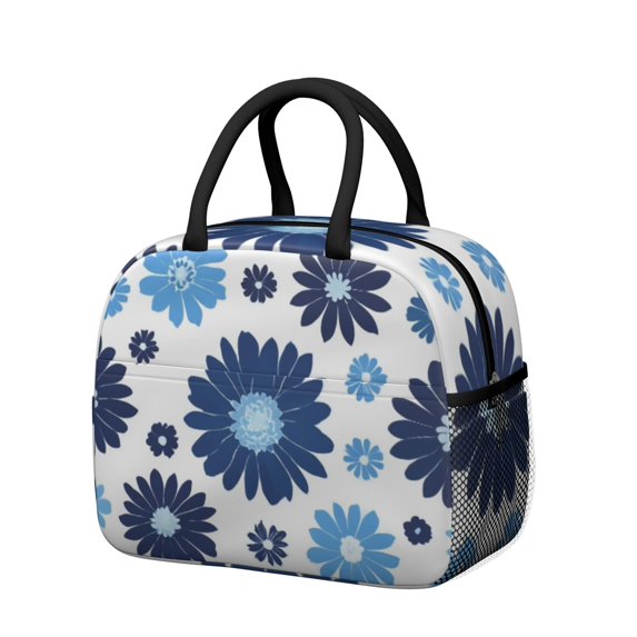 Obrewu Blue Pioneer Flower Lunch Bag for Adult, Insulated, Leakproof, Oxford Cloth