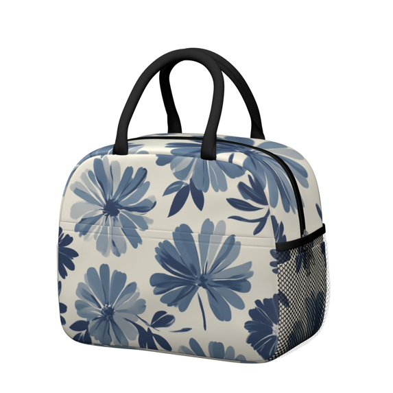 Obrewu Blue Pioneer Flower Lunch Bag for Adult, Insulated, Leakproof, Oxford Cloth