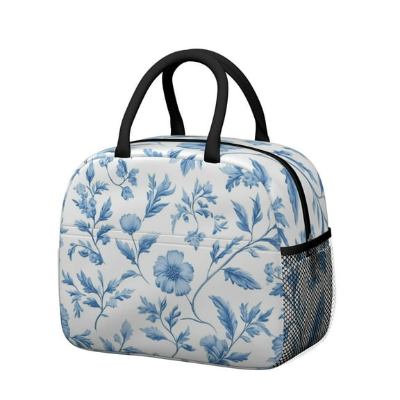 Obrewu Blue Pioneer Flower Lunch Bag for Adult, Insulated, Leakproof, Oxford Cloth