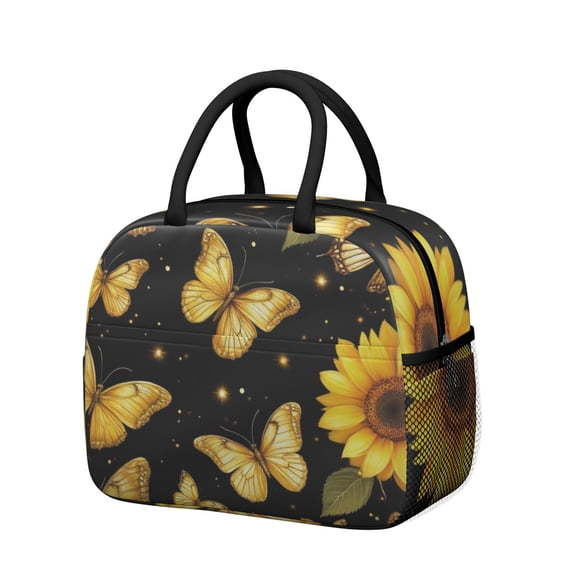 Obrewu Butterflies Sunflowers Lunch Bag for Adult, Insulated, Leakproof, Oxford Cloth