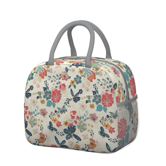 Obrewu Pioneer Flower Lunch Bag for Adult, Insulated, Leakproof, Oxford Cloth