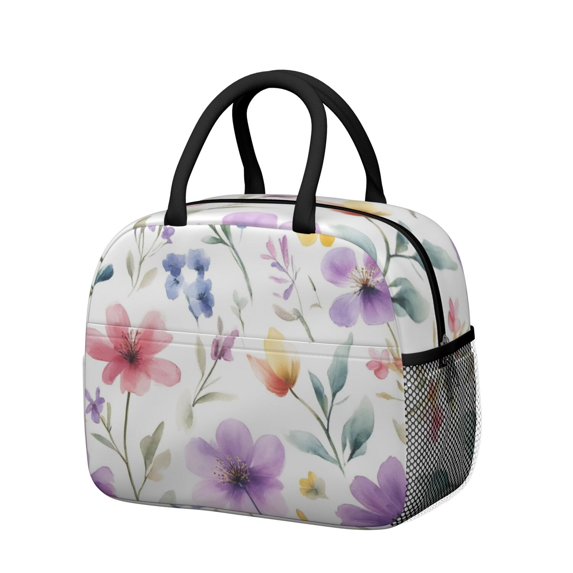 Obrewu Watercolor Floral Pattern Lunch Bag for Adult, Insulated, Leakproof, Oxford Cloth