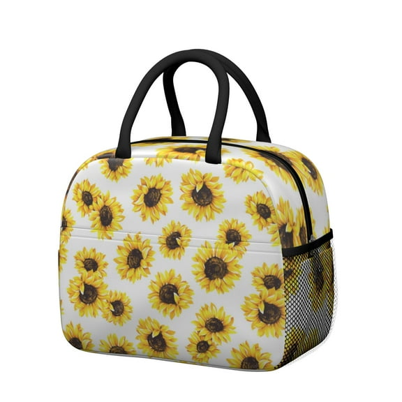 Obrewu White Sunflower Lunch Bag for Adult, Insulated, Leakproof, Oxford Cloth