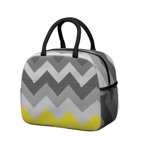 Obrewu Yellow and Gray Modern Art Geometric Lunch Bag for Adult, Insulated, Leakproof, Oxford Cloth