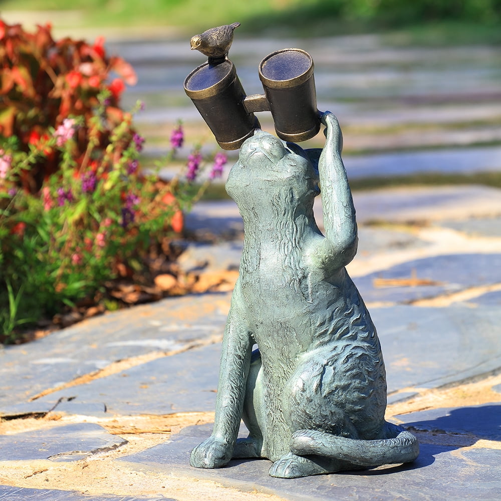 Observant Cat Verdigris Cast Aluminum Garden Sculpture