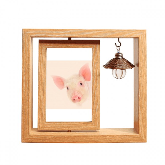 Observation Pig Ears Eyes Wooden Rotating Picture Photo Frame 4x6