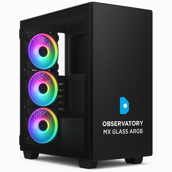 Observatory MX Glass ARGB Midi-Tower PC Gaming Case Black Tempered Glass Side Panel, Advanced RGB Lighting, Supports ATX/Micro-ATX/Mini-ITX Motherboards, High Airflow Design Over 2.2 lbs OBSERV