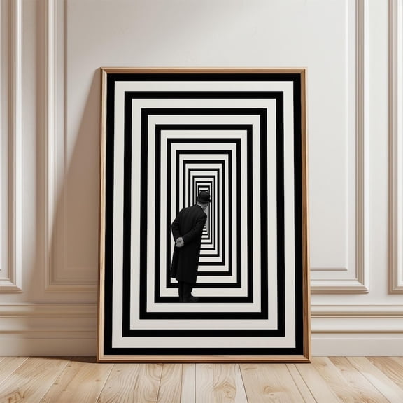 Observer – Surreal Black and White Optical Illusion Poster, Geometric Minimalist Art Print, Conceptual Abstract Wall Decor 8x12 UNFRAMED