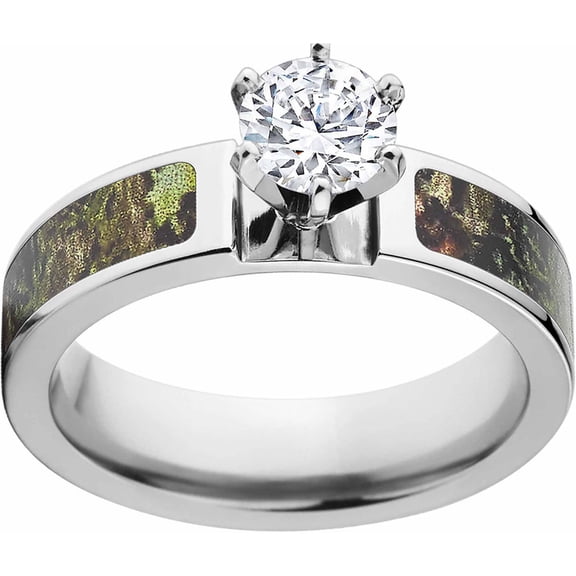 Obsession Camo 1 Carat T.G.W. Round CZ in 14kt White Gold Prong Setting Cobalt Engagement Ring with Polished Edges and Deluxe Comfort Fit