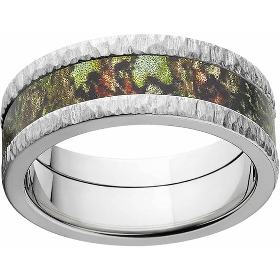 Obsession Men's Camo 8mm Stainless Steel Band with Tree Bark Edges and Deluxe Comfort Fit