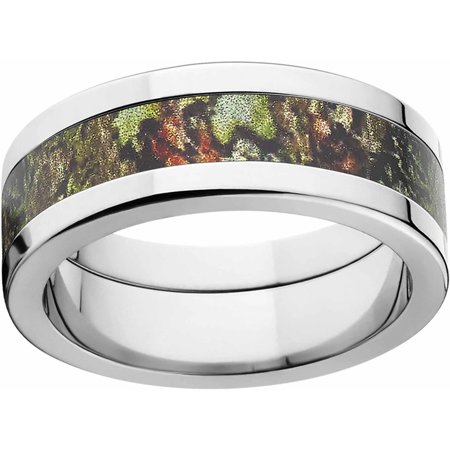 Obsession Men's Camo 8mm Stainless Steel Wedding Band with Polished Edges and Deluxe Comfort Fit