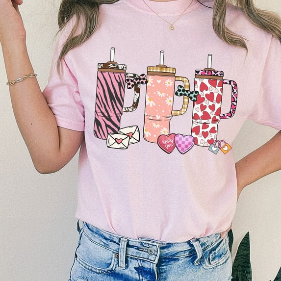 Obsessive Tumbler Cup Disorder Valentine's Day Comfort Colors Shirt (Colors:Blossom; Sizes:L;)