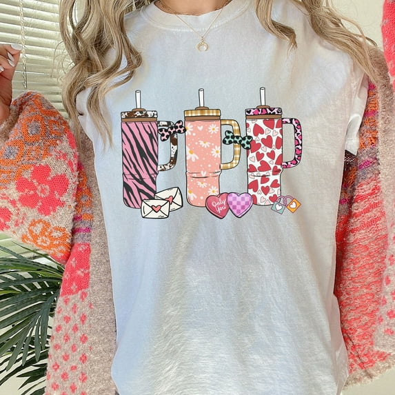 Obsessive Tumbler Cup Disorder Valentine's Day Comfort Colors Shirt (Colors:White; Sizes:L;)
