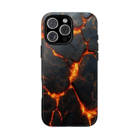 Obsidian Black Fire Red Veins Rock Texture Phone Case for 11 12 13 14 15 16 17 Pro Max