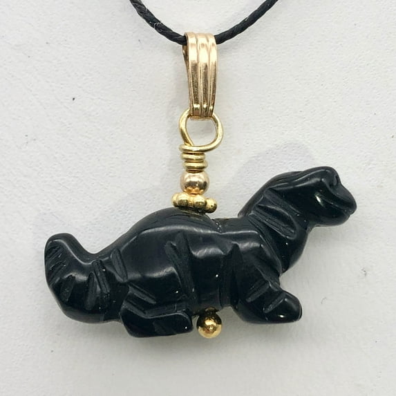 Obsidian Diplodocus Dinosaur with 14K Gold-Filled Pendant 509259OBG