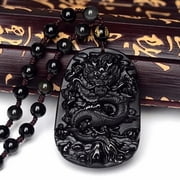 Obsidian Dragon Pendant Necklace Guardian Zodiac Lucky Charm Amulet Jewelry for Men Protection Spiritual Accessory