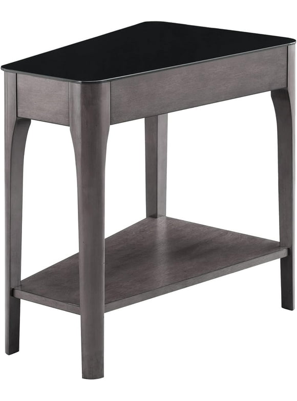 Obsidian Glass Top Wedge Table With Shelf, ay/Black