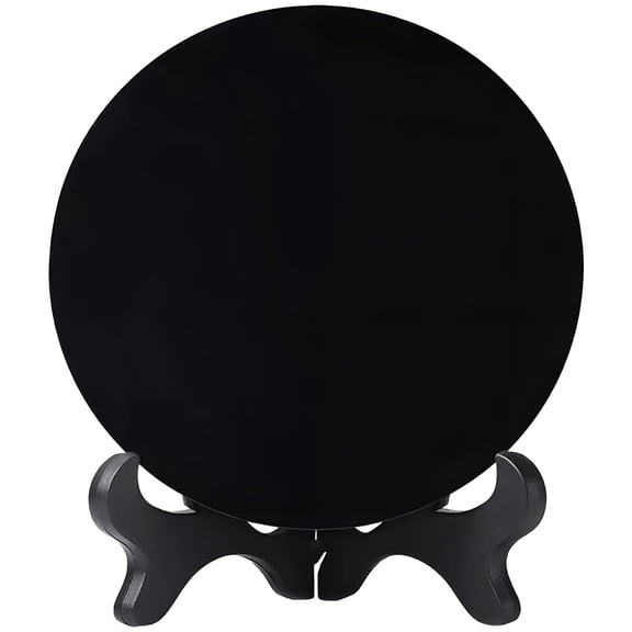 Obsidian Magic Mirror, Natural Round Plate with Stand, Feng Shui Decor for Home, Elegant Black for Meditation, Promotes Calm, Self-Reflection, 7 Stars Formation Spiritual Base